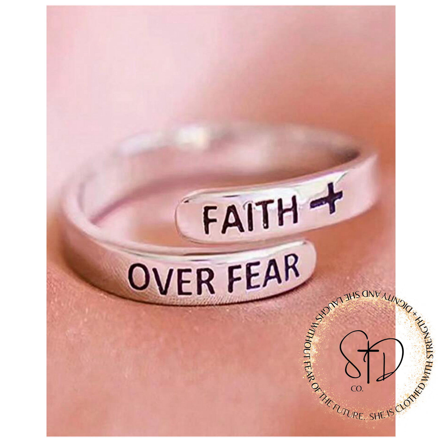 Faith over fear adjustable ring