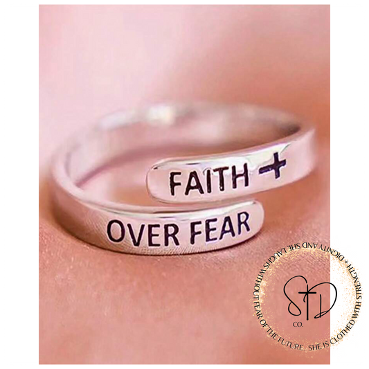 Faith over fear adjustable ring